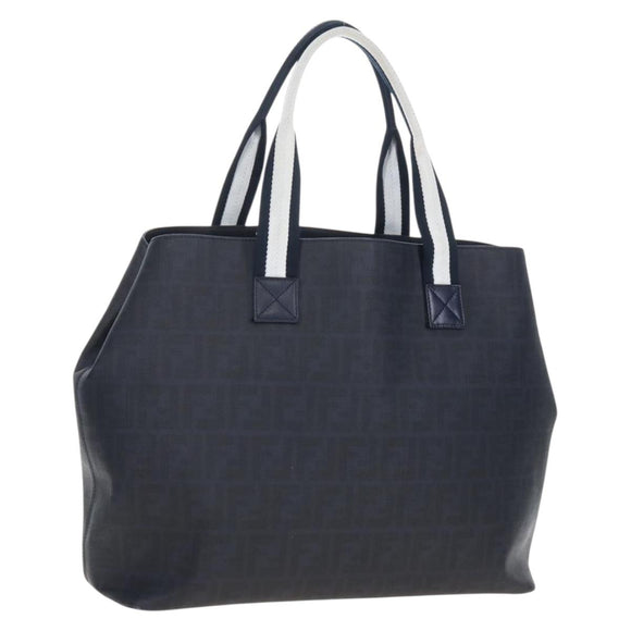 FENDI Zucca Canvas Hand Bag PVC Navy Silver 7VA271 Auth 213018V
