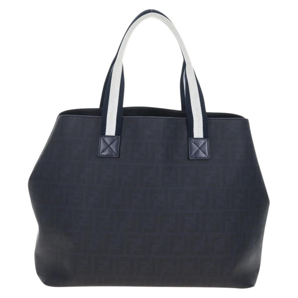 FENDI Zucca Canvas Hand Bag PVC Navy Silver 7VA271 Auth 213018V