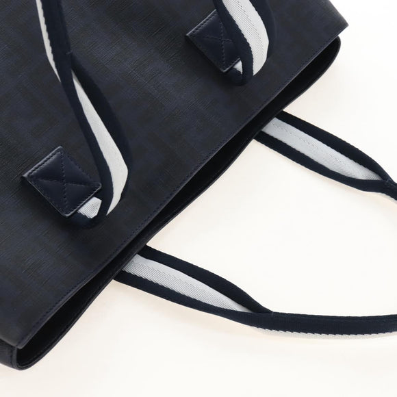 FENDI Zucca Canvas Hand Bag PVC Navy Silver 7VA271 Auth 213018V