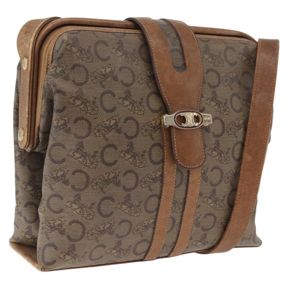 CELINE C Sulky Horse Carriage Shoulder Bag PVC Beige Gold Auth 213023