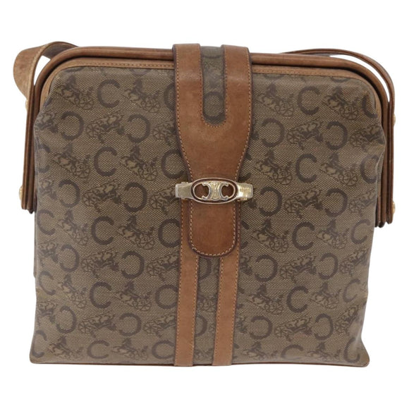 CELINE C Sulky Horse Carriage Shoulder Bag PVC Beige Gold Auth 213023