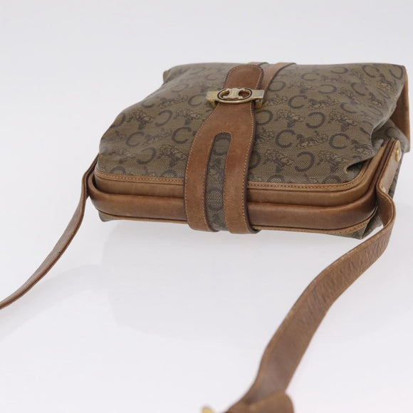 CELINE C Sulky Horse Carriage Shoulder Bag PVC Beige Gold Auth 213023