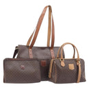CELINE Macadam Canvas Shoulder Bag PVC Leather 3 Set Brown Auth 213027-1