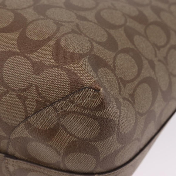 Coach Signature Tote Bag PVC Pac-Man Beige Silver Auth 213028M