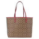 Coach Signature Tote Bag PVC Pac-Man Beige Silver Auth 213028M-3