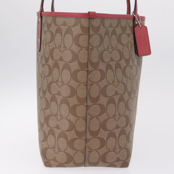 Coach Signature Tote Bag PVC Pac-Man Beige Silver Auth 213028M