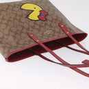Coach Signature Tote Bag PVC Pac-Man Beige Silver Auth 213028M-6
