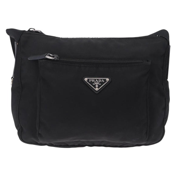 PRADA Shoulder Bag Nylon Black Silver Auth 213029