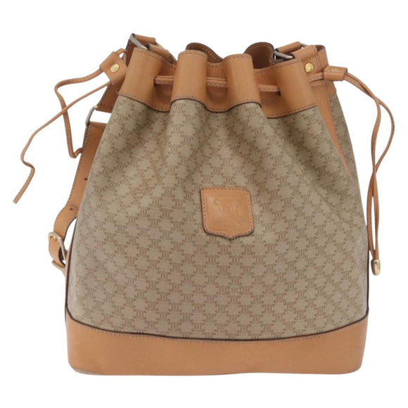 CELINE Macadam Canvas Shoulder Bag PVC Beige Gold Auth 213030