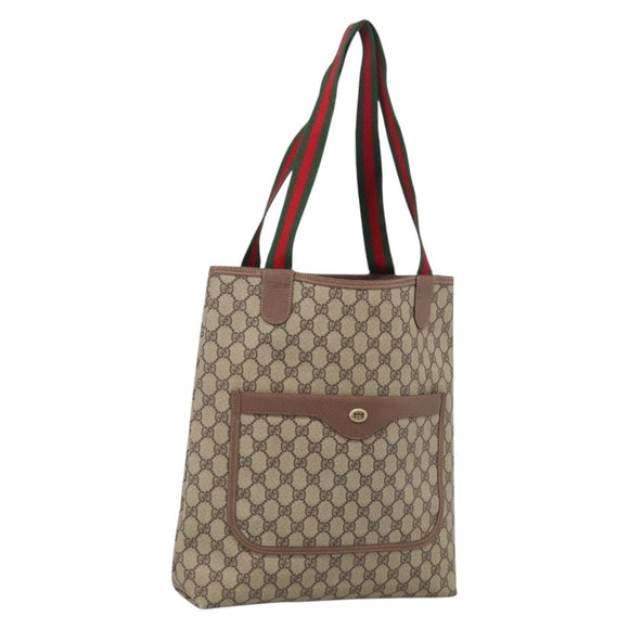 GUCCI GG Supreme Web Sherry Line Bag PVC Beige Gold 002 123 6487 Auth 213031A