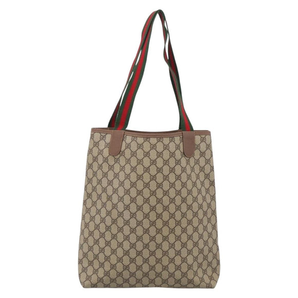 GUCCI GG Supreme Web Sherry Line Bag PVC Beige Gold 002 123 6487 Auth 213031A