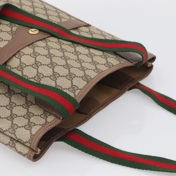 GUCCI GG Supreme Web Sherry Line Bag PVC Beige Gold 002 123 6487 Auth 213031A