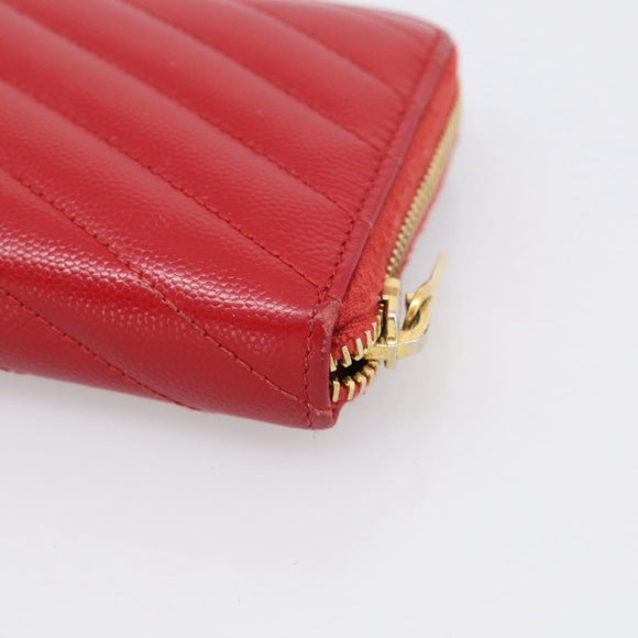Saint Laurent Long Wallet Leather Red Gold Auth 213041