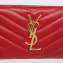 Saint Laurent Long Wallet Leather Red Gold Auth 213041-17