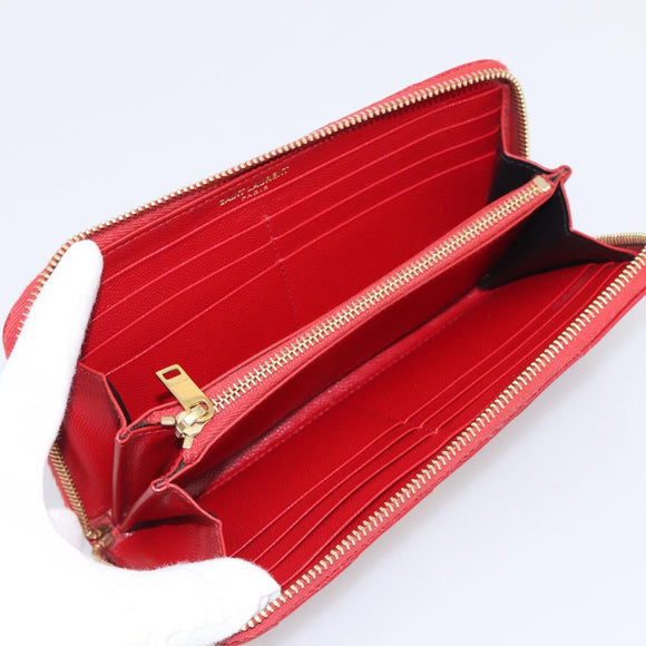 Saint Laurent Long Wallet Leather Red Gold Auth 213041