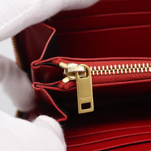 Saint Laurent Long Wallet Leather Red Gold Auth 213041
