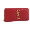 Saint Laurent Long Wallet Leather Red Gold Auth 213041-1