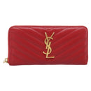 Saint Laurent Long Wallet Leather Red Gold Auth 213041-2