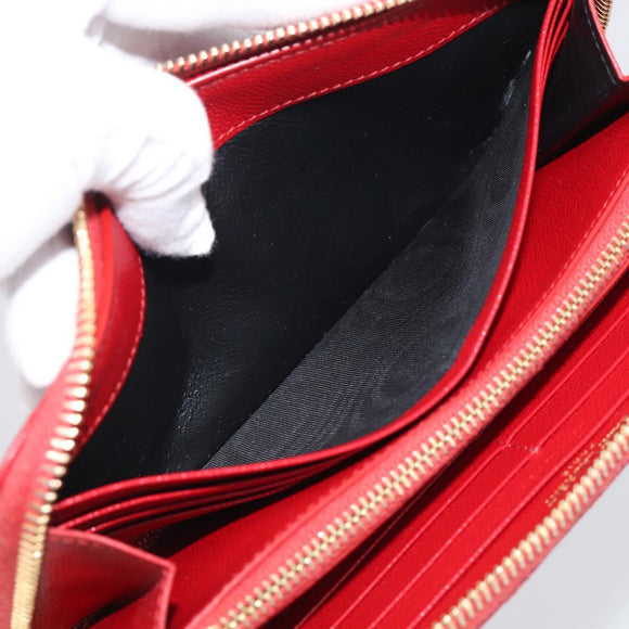 Saint Laurent Long Wallet Leather Red Gold Auth 213041