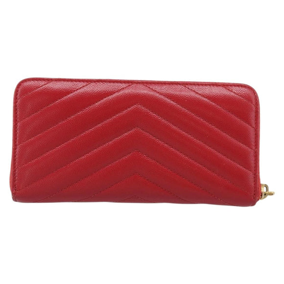 Saint Laurent Long Wallet Leather Red Gold Auth 213041