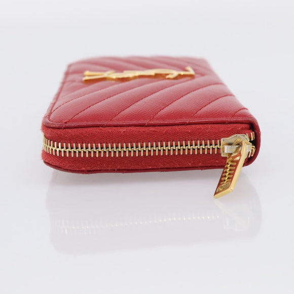 Saint Laurent Long Wallet Leather Red Gold Auth 213041