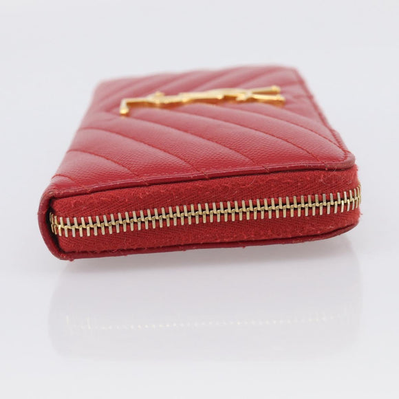 Saint Laurent Long Wallet Leather Red Gold Auth 213041