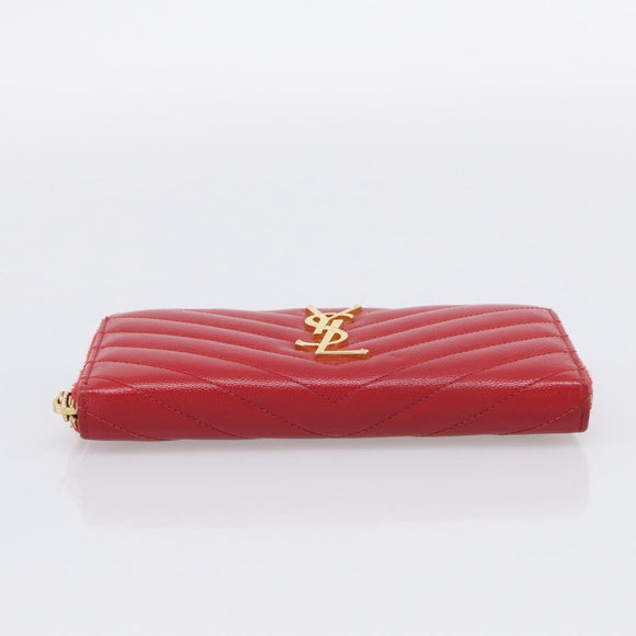 Saint Laurent Long Wallet Leather Red Gold Auth 213041