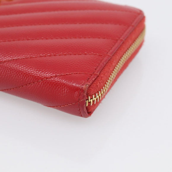 Saint Laurent Long Wallet Leather Red Gold Auth 213041