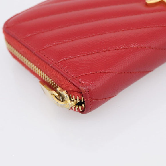 Saint Laurent Long Wallet Leather Red Gold Auth 213041
