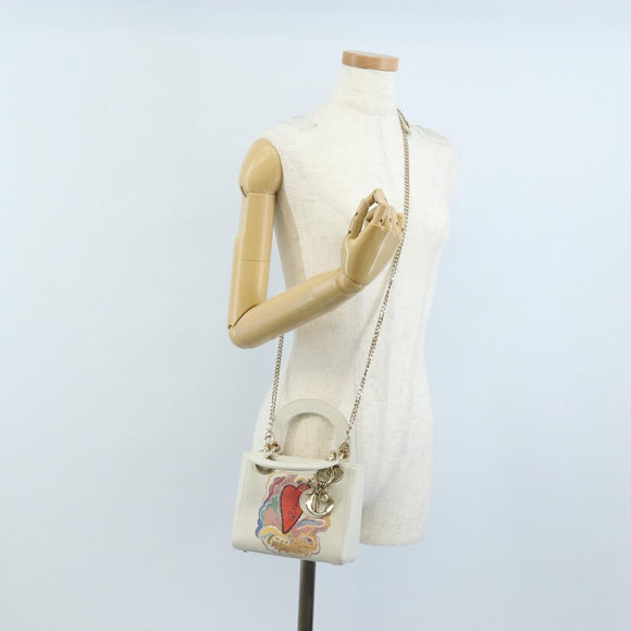 Christian Dior Lady Dior Dioramar Bag Calf Skin 2way White Gold Auth 213042M