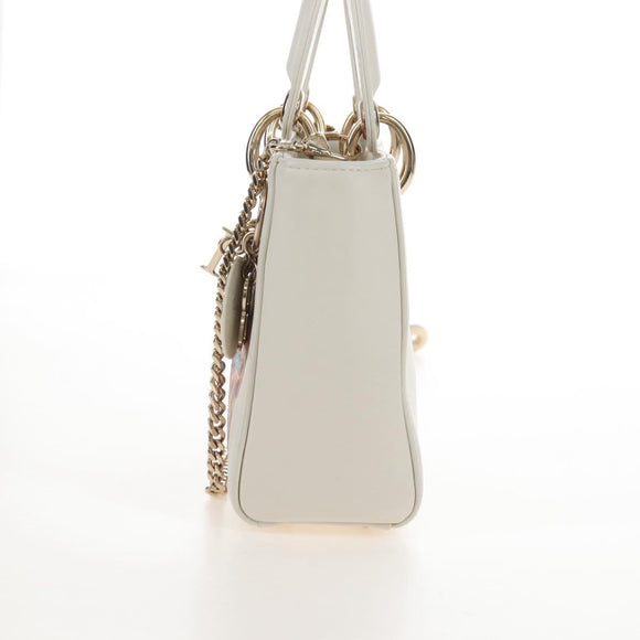 Christian Dior Lady Dior Dioramar Bag Calf Skin 2way White Gold Auth 213042M