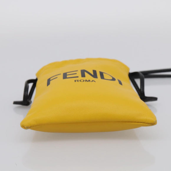 FENDI Drawstring Pouch Leather Yellow Black Auth 213047M