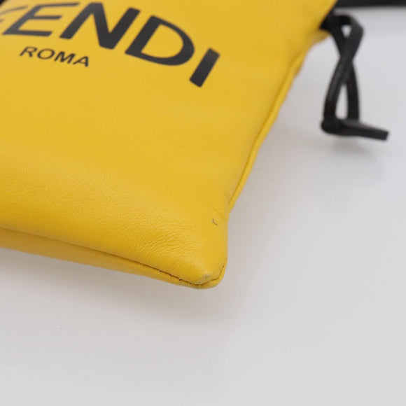 FENDI Drawstring Pouch Leather Yellow Black Auth 213047M