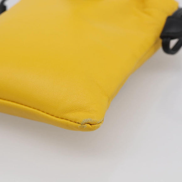FENDI Drawstring Pouch Leather Yellow Black Auth 213047M
