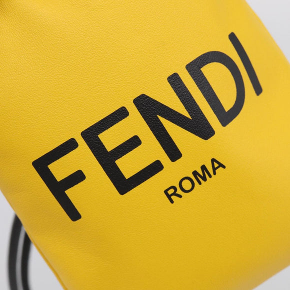 FENDI Drawstring Pouch Leather Yellow Black Auth 213047M