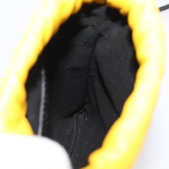 FENDI Drawstring Pouch Leather Yellow Black Auth 213047M