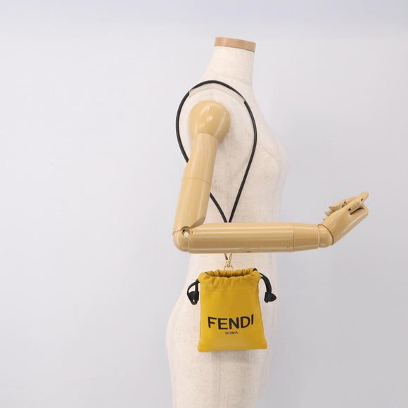 FENDI Drawstring Pouch Leather Yellow Black Auth 213047M