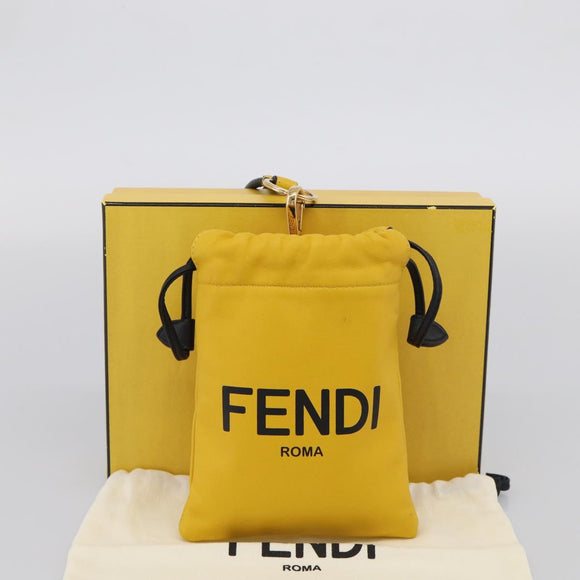 FENDI Drawstring Pouch Leather Yellow Black Auth 213047M