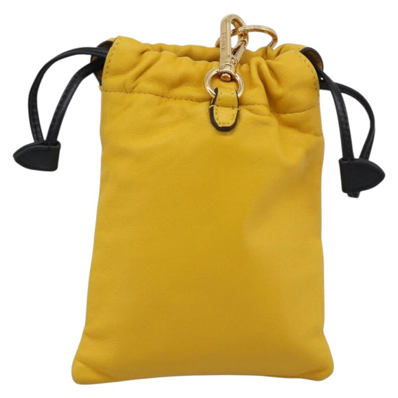 FENDI Drawstring Pouch Leather Yellow Black Auth 213047M