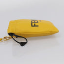 FENDI Drawstring Pouch Leather Yellow Black Auth 213047M-4