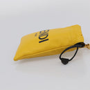 FENDI Drawstring Pouch Leather Yellow Black Auth 213047M-5