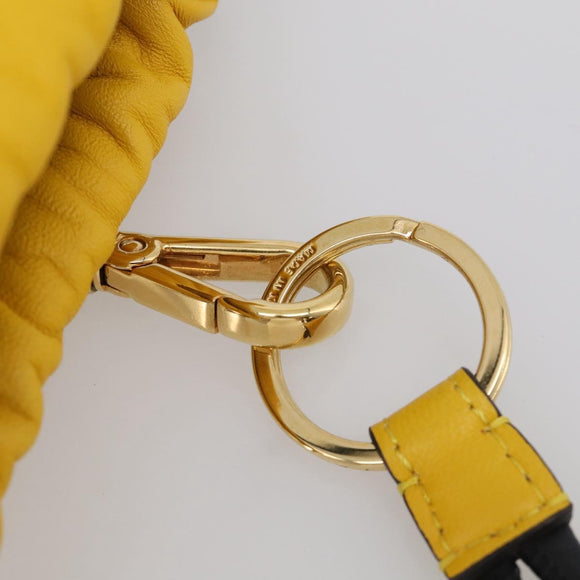 FENDI Drawstring Pouch Leather Yellow Black Auth 213047M