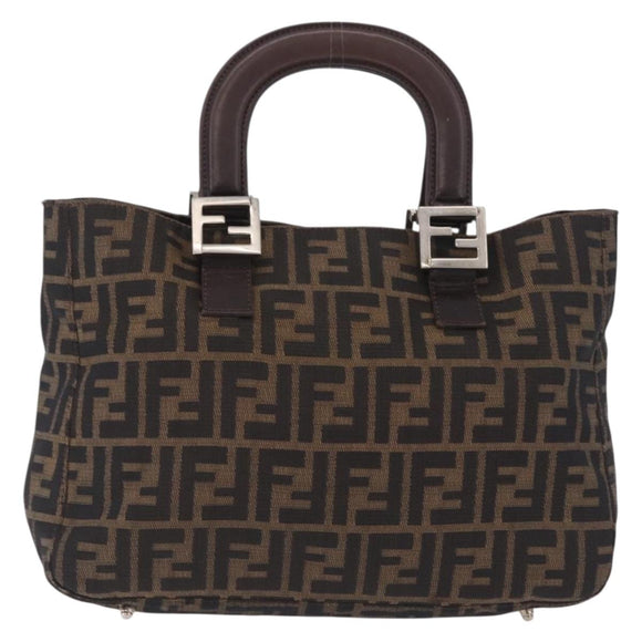 FENDI Zucca Canvas Hand Bag Black Brown Auth 213051V
