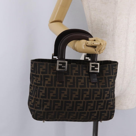 FENDI Zucca Canvas Hand Bag Black Brown Auth 213051V
