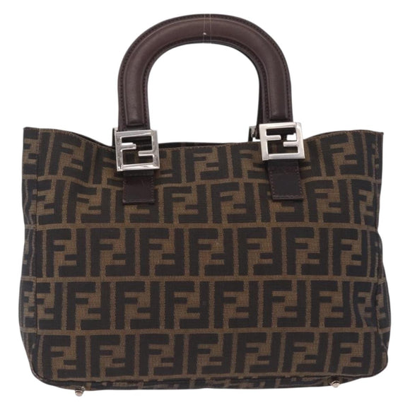 FENDI Zucca Canvas Hand Bag Black Brown Auth 213051V