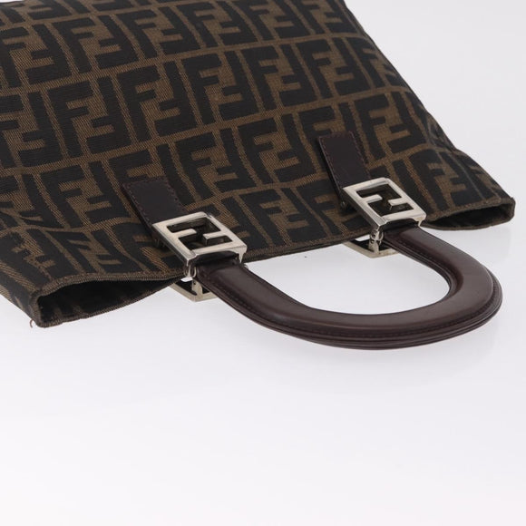FENDI Zucca Canvas Hand Bag Black Brown Auth 213051V
