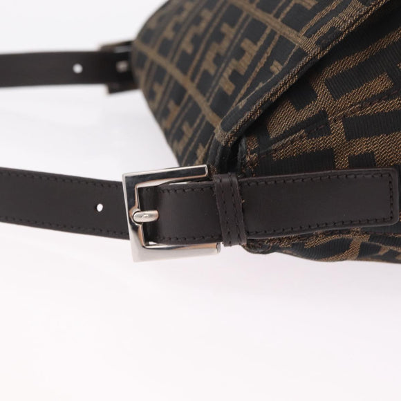 FENDI Zucca Canvas Mamma Baguette Shoulder Bag Brown Black Auth 213053M