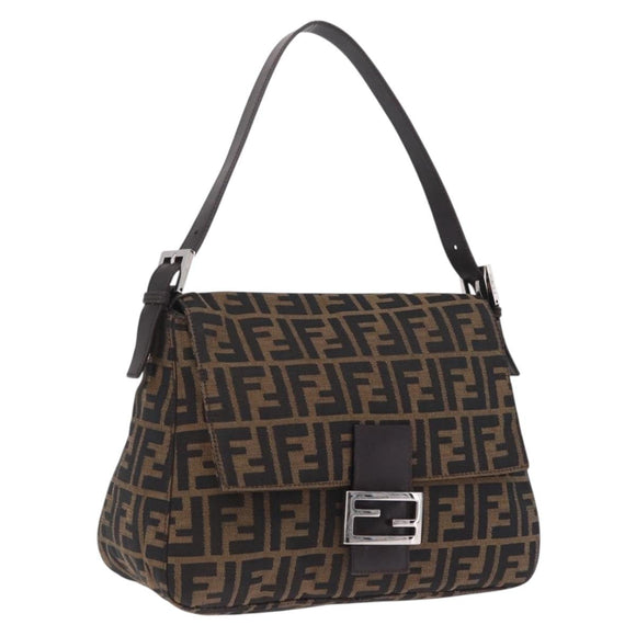 FENDI Zucca Canvas Mamma Baguette Shoulder Bag Brown Black Auth 213053M