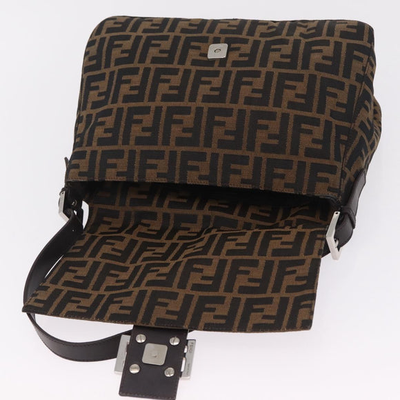 FENDI Zucca Canvas Mamma Baguette Shoulder Bag Brown Black Auth 213053M