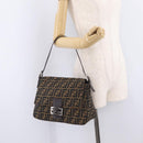 FENDI Zucca Canvas Mamma Baguette Shoulder Bag Brown Black Auth 213053M-28